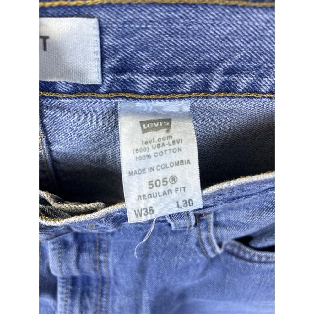 Levi's‎ 505 Regular Fit Jeans Mens 36x30 Blue Distressed Faded Denim 00505-4886